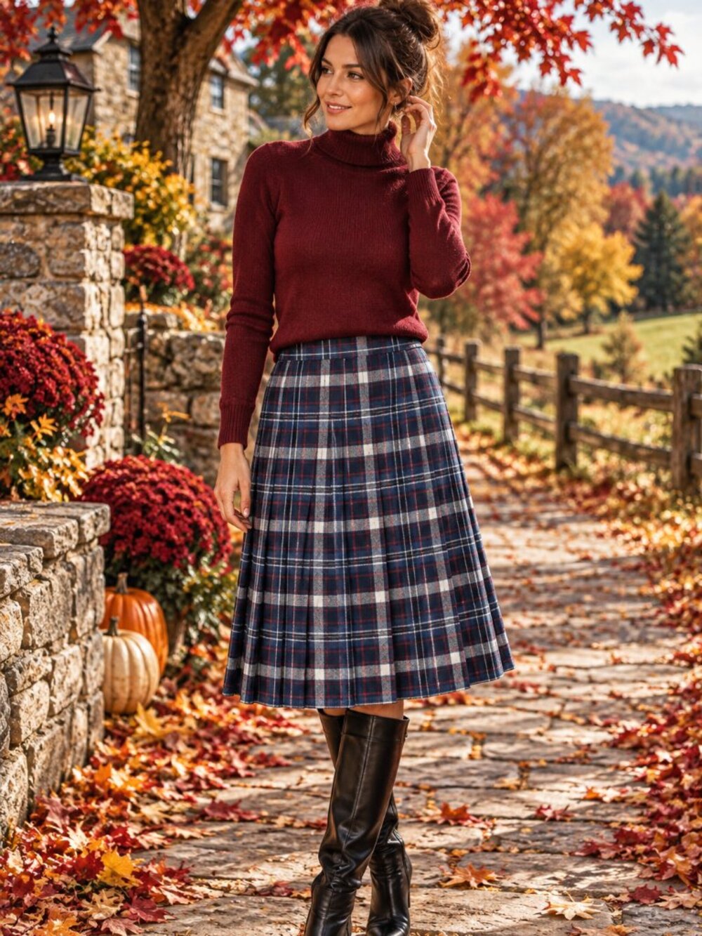 Celeste Sport blue plaid pleated long skirt, 100% wool Sz 14 - PERFECT CONDITION